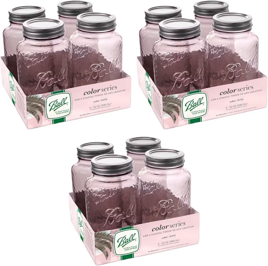 Ball Vintage Glass Mason Jars - 4 Pack Rose Color Quart Size Storage Jars on Sale