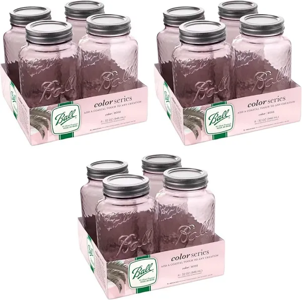 Ball Vintage Glass Mason Jars - 4 Pack Rose Color Quart Size Storage Jars on Sale