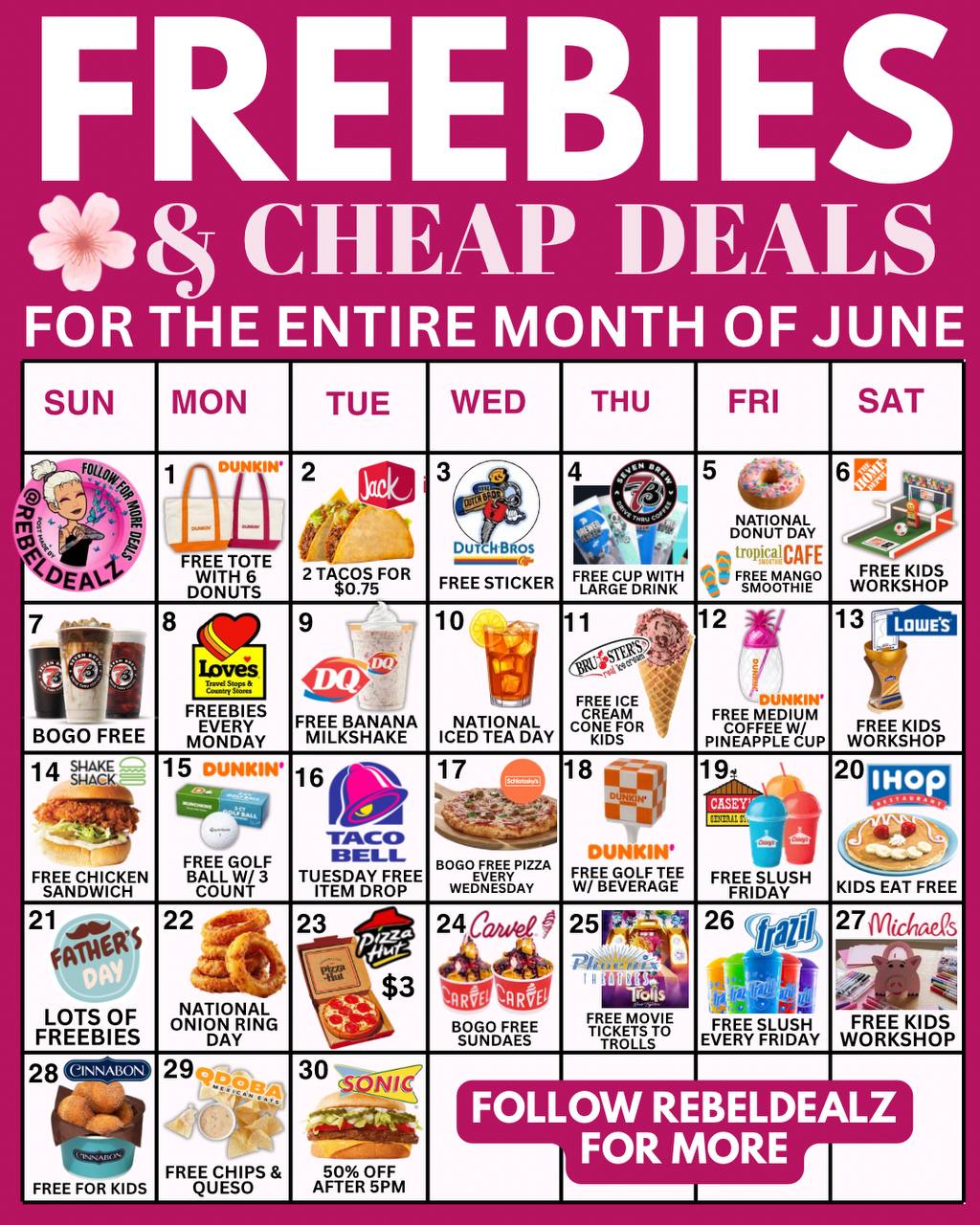 Eat Cheap all Month of June 2026! Free & Cheap best food & play deals 