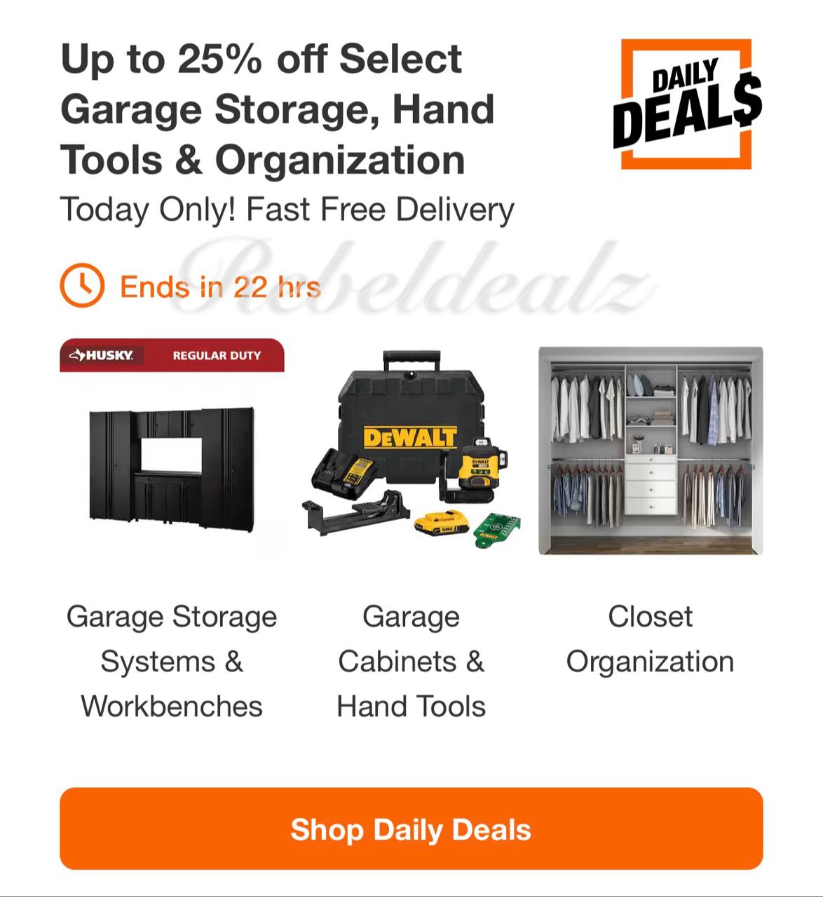 Home Depot Daily Deal: Up to 25% Off Garage Storage, Hand Tools & Organization