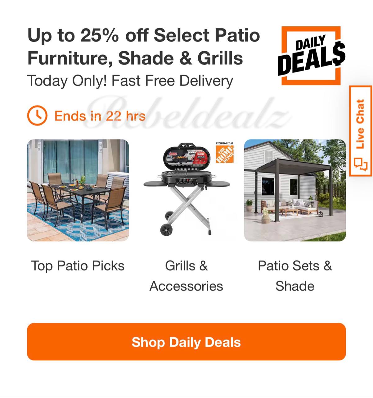 Home Depot Daily Deals: Up to 25% Off Patio Furniture, Shade & Grills