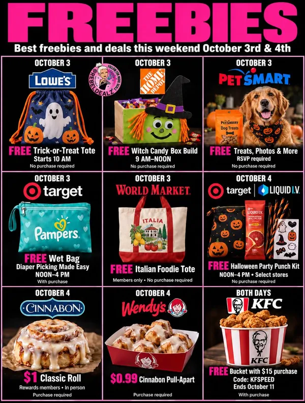 Best Weekend Freebies & Deals: October 3-4, 2026