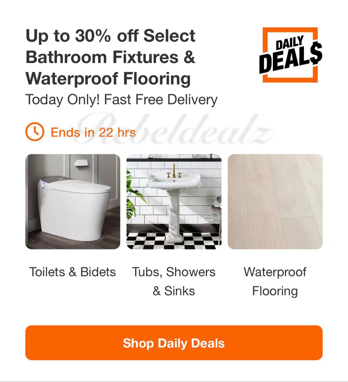 Home Depot Daily Deal: Up to 30% Off Bathroom Fixtures & Waterproof Flooring