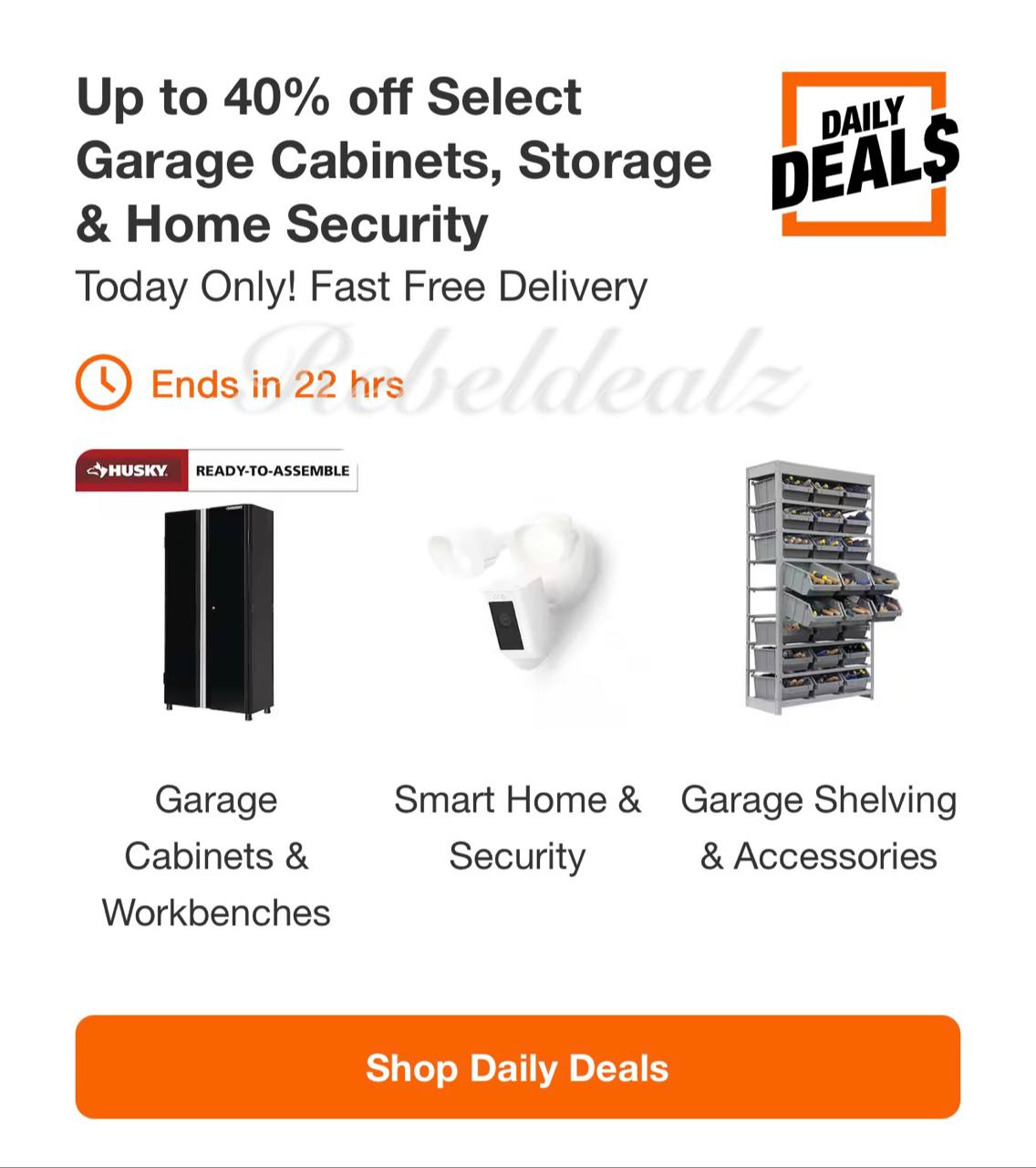 Home Depot Daily Deal: Up to 40% Off Garage Cabinets, Storage & Home Security