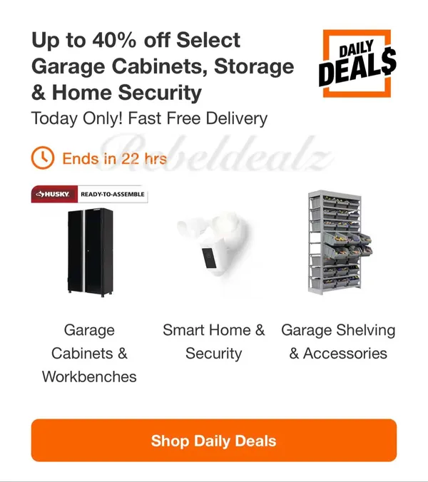 Home Depot Daily Deal: Up to 40% Off Garage Cabinets, Storage & Home Security