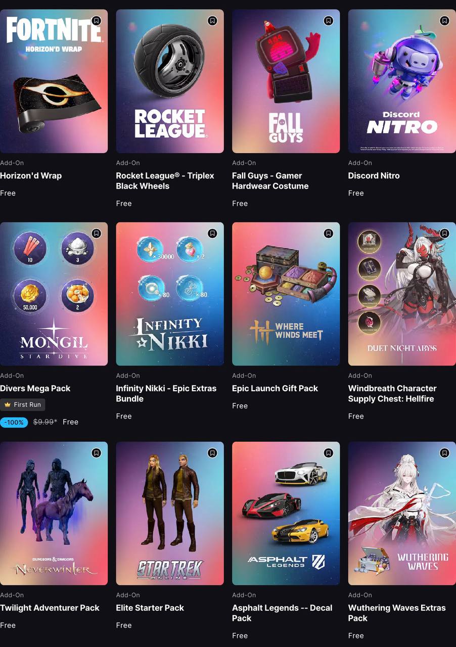 Get Free PC Games and Packs on Epic Games