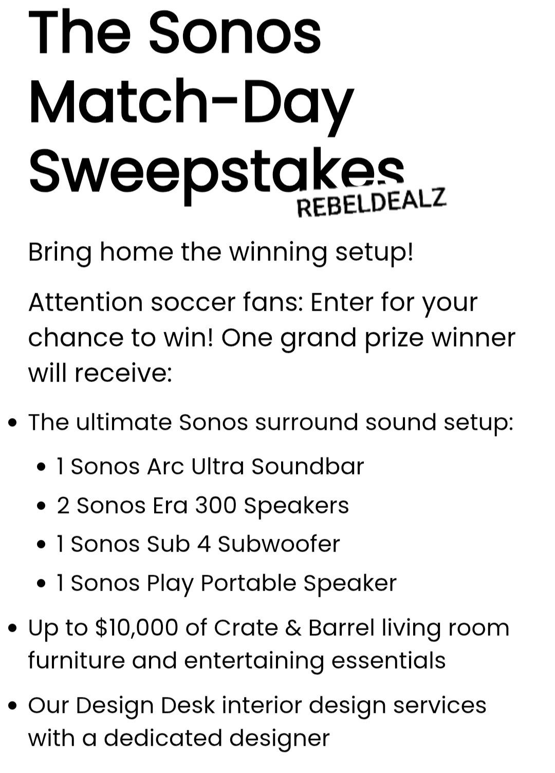 Crate & Barrel Sonos Match-Day Sweepstakes