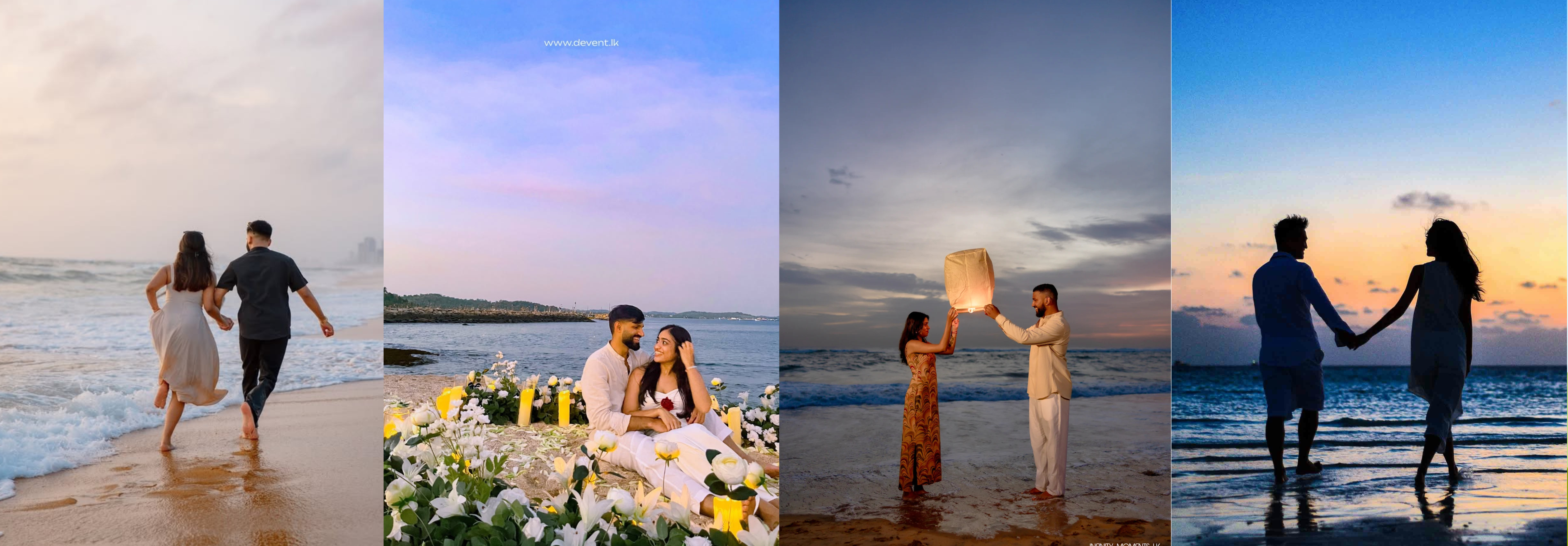 Beach proposal Sri Lanka with romantic sunset and couple