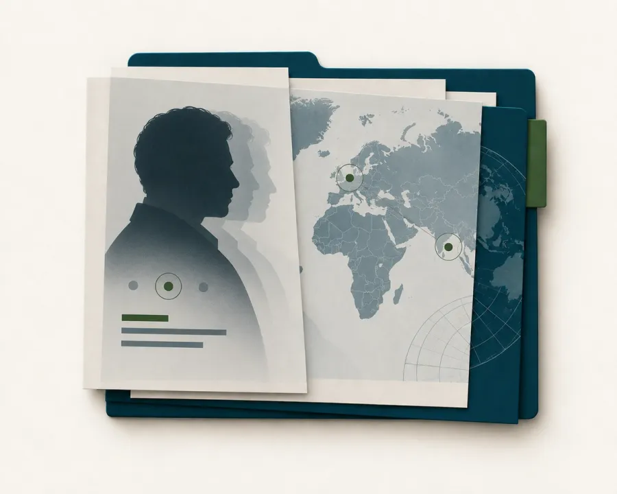 Abstract illustration of a public-safety warning concerning a person with a green accent