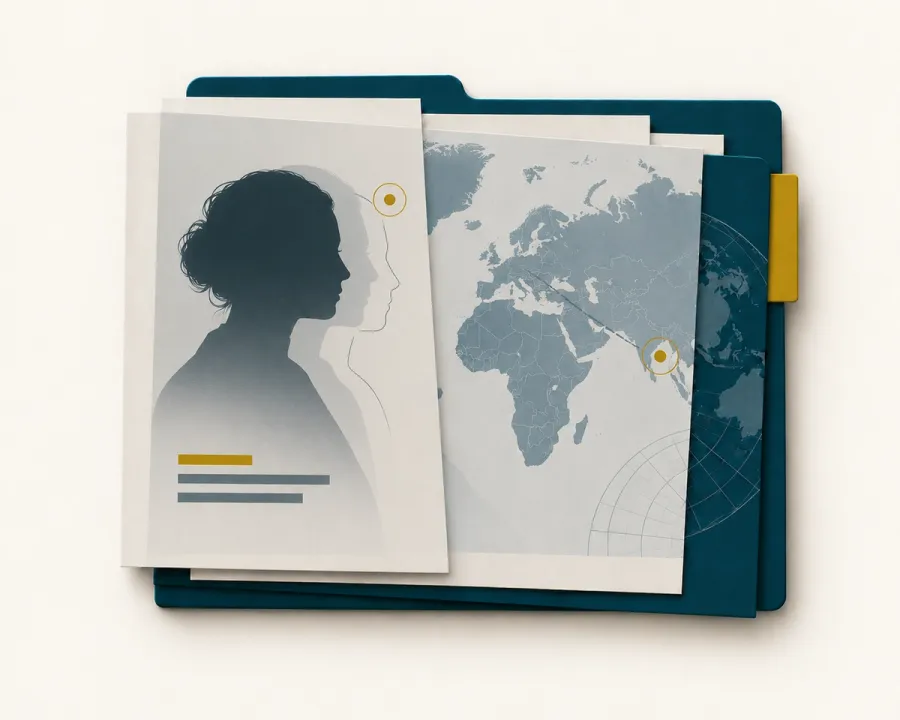 Abstract illustration of the search for a missing person with a yellow accent