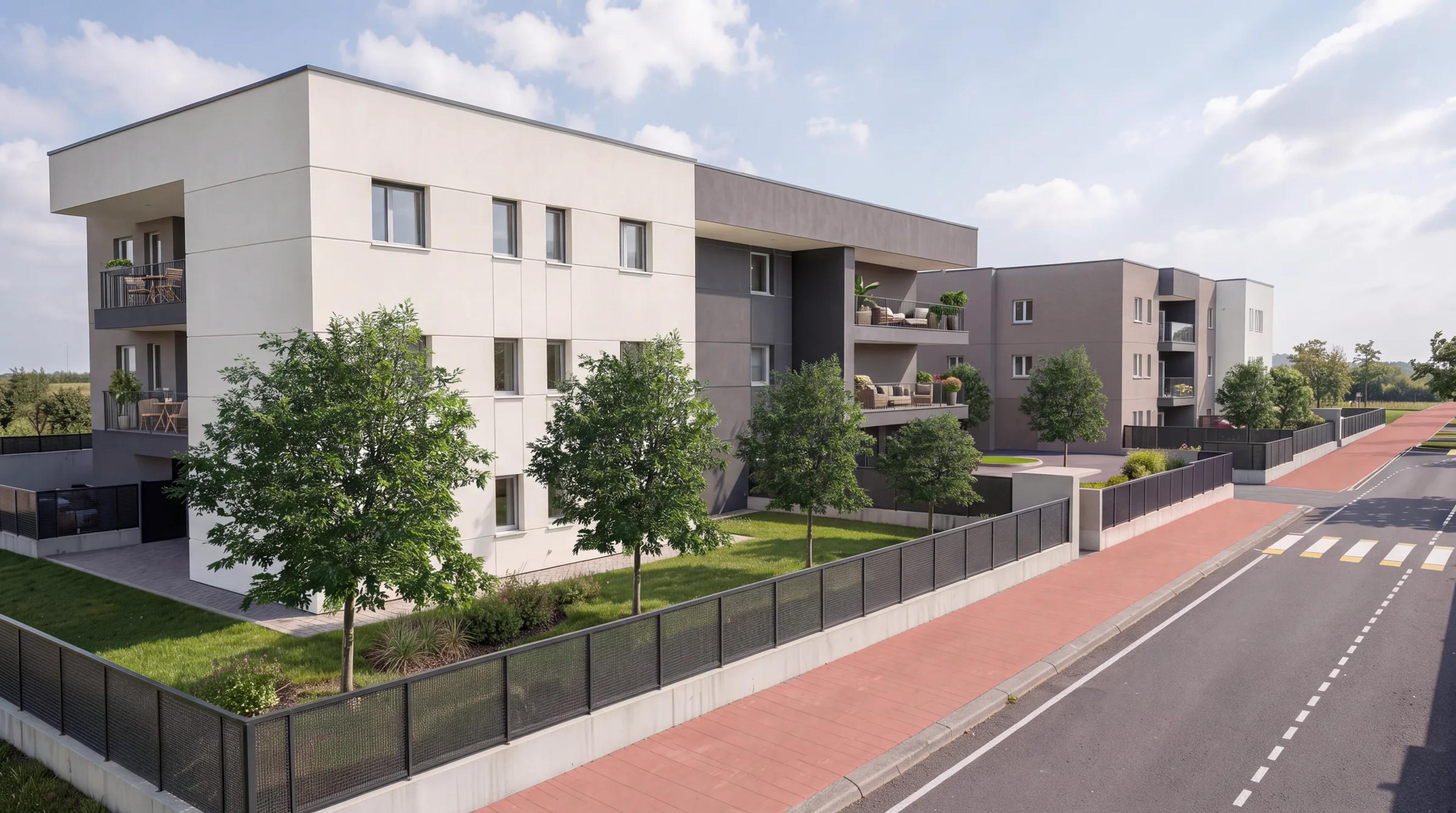 Le Ninfee Living, vista esterna delle palazzine dal giardino