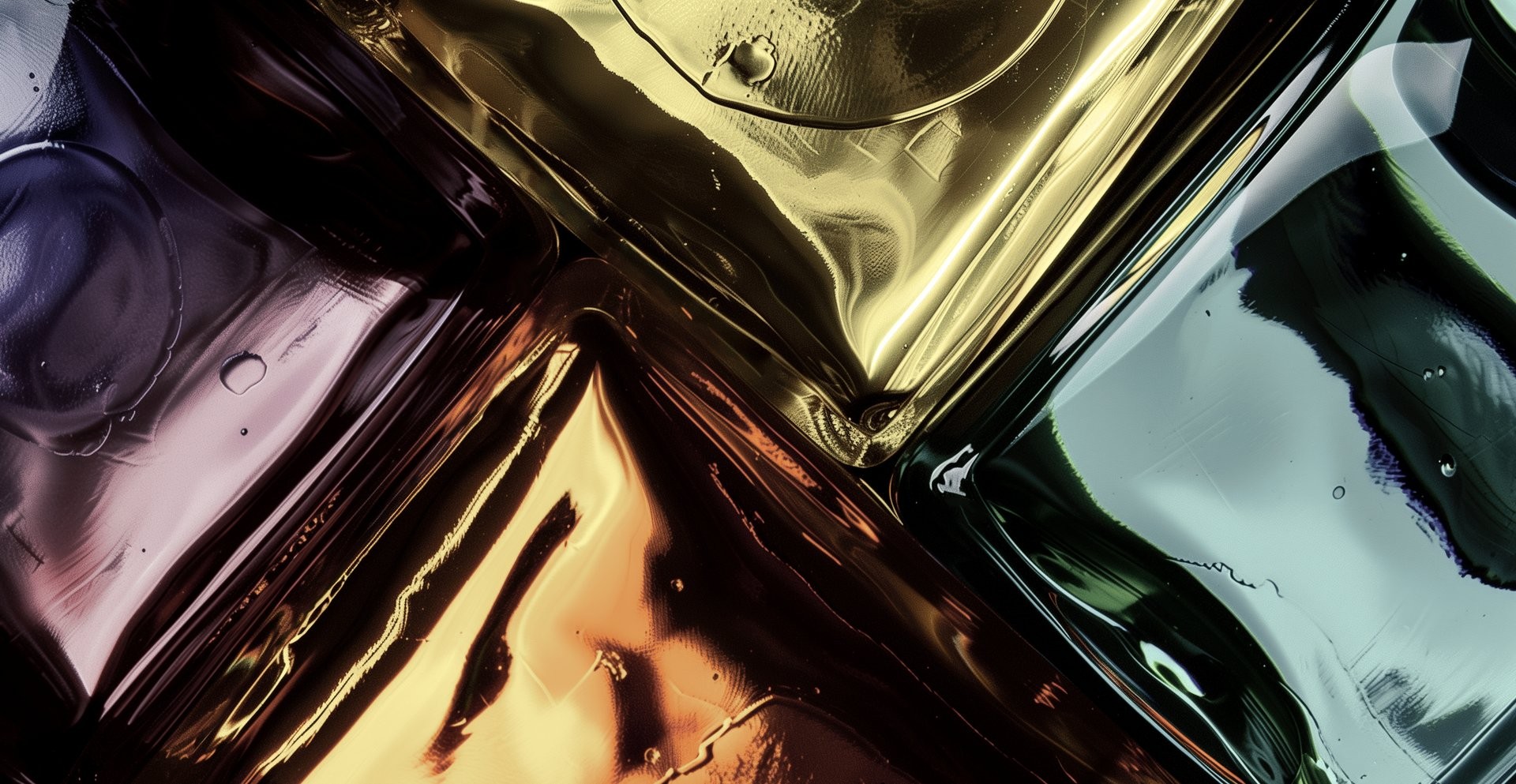 Angled close-up of stacked bottles with liquid inside