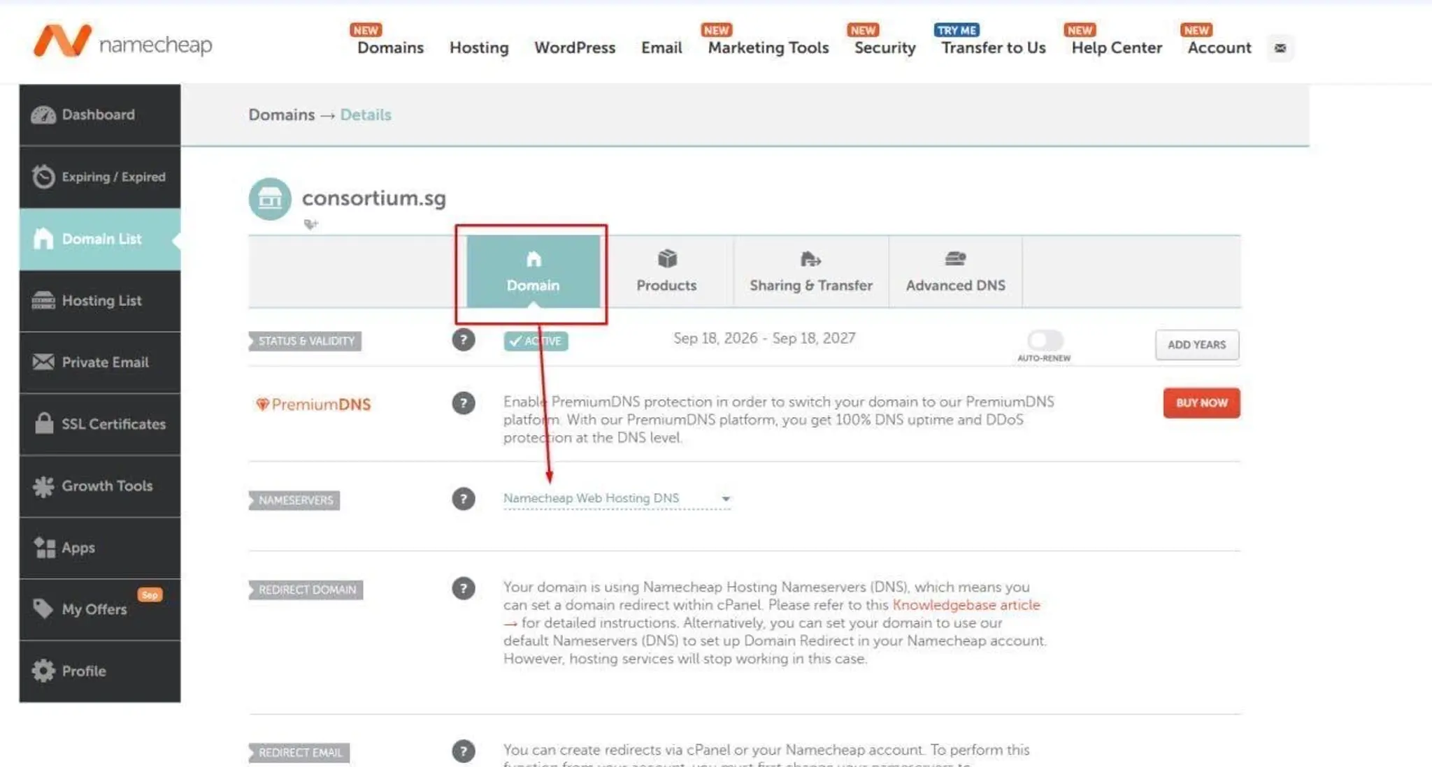 Screenshot on Namecheap on requirements for set up of domain (1)