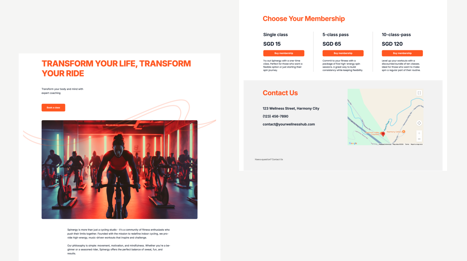 Services website template with booking appointment CTA, Google Maps integration, and pricing section.