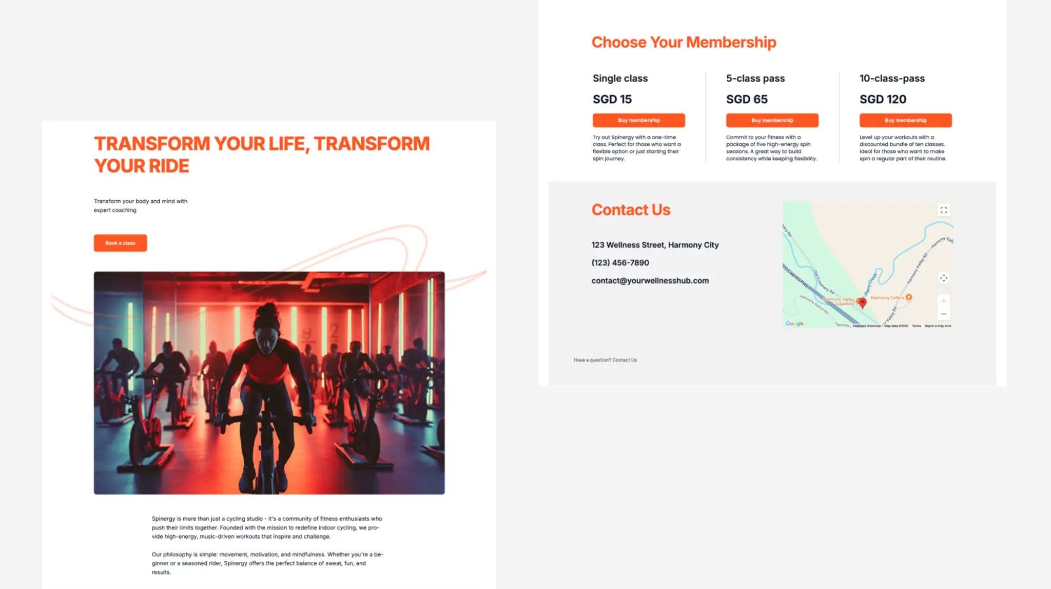 Services website template with booking appointment CTA, Google Maps integration, and pricing section.