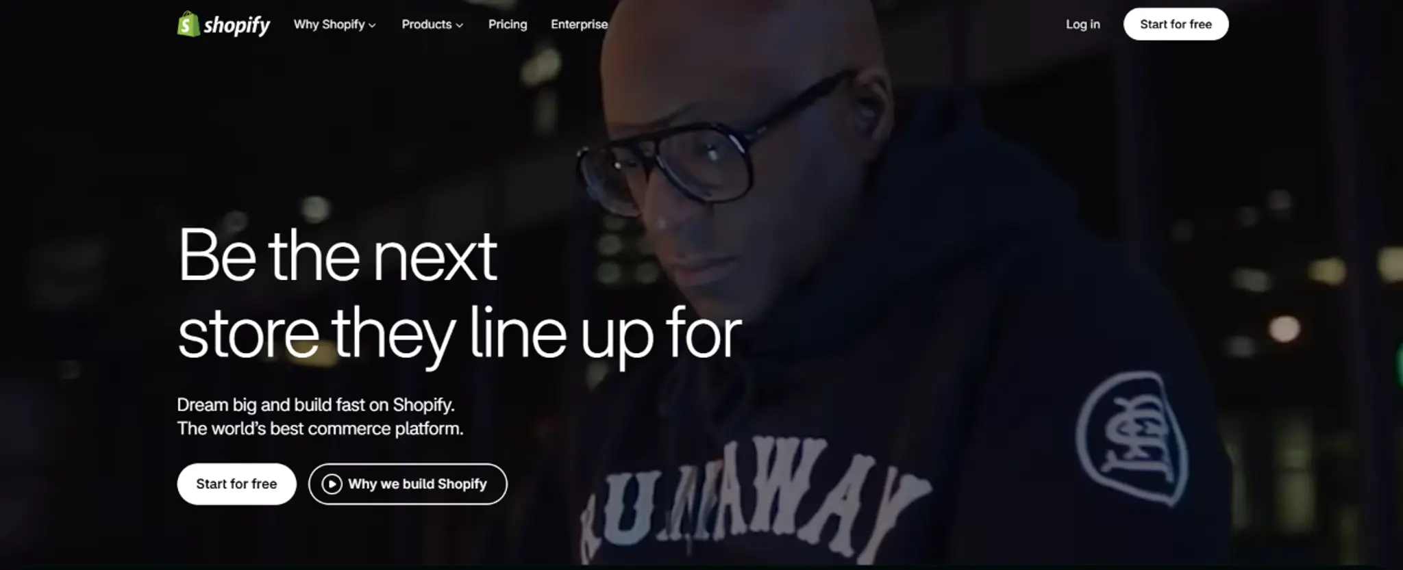 Shopify homepage, an e-commerce platform for online stores