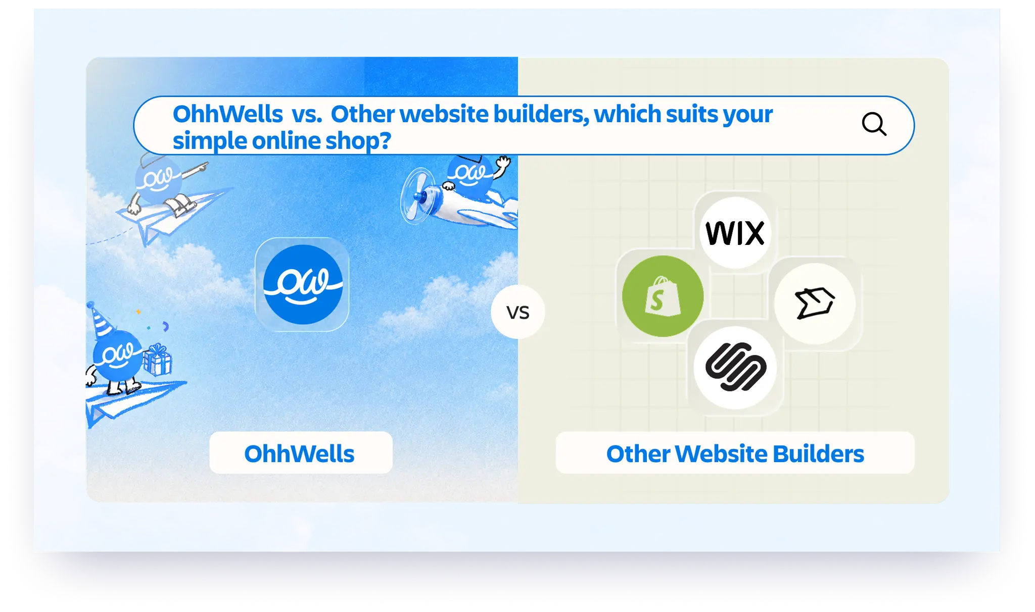 Featured image comparing OhhWells with Big Cartel, Shopify, Squarespace and Wix for starting a small online shop.