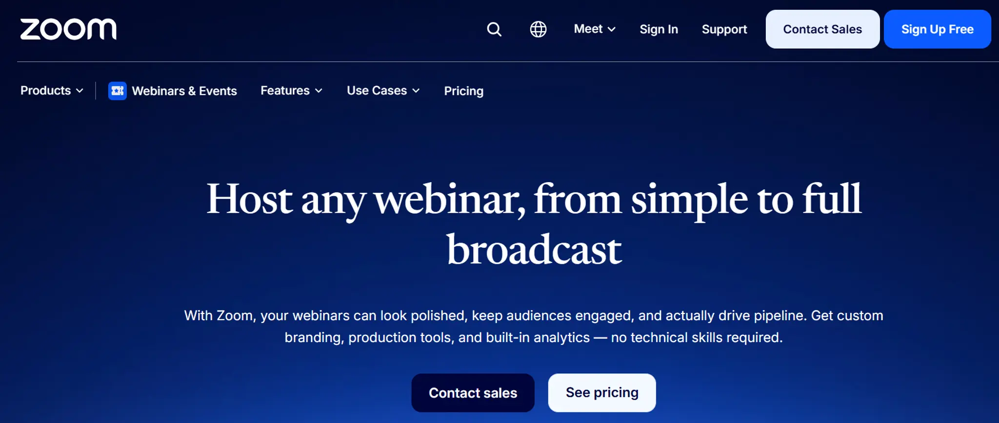 Zoom's Events and Webinars page