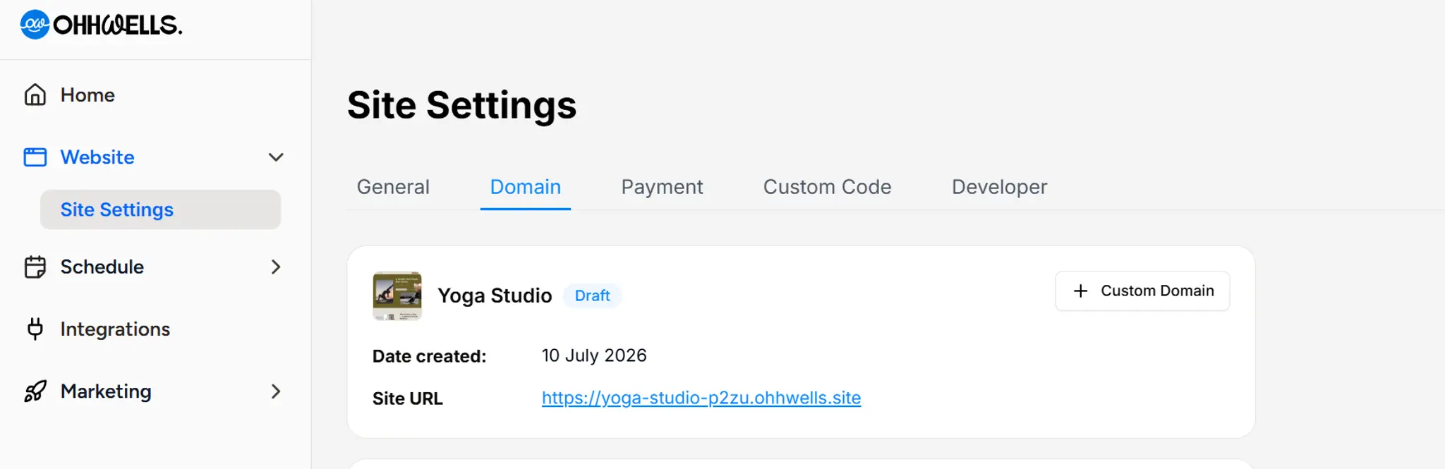 Screenshot of Settings page on user's OhhWells Dashboard