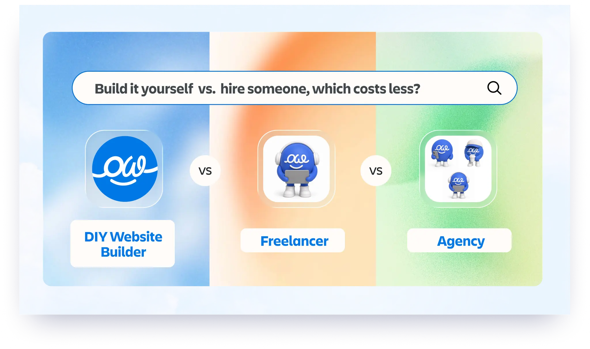 Featured image comparing three ways to get a website: build it yourself, hire a freelancer, or hire an agency.