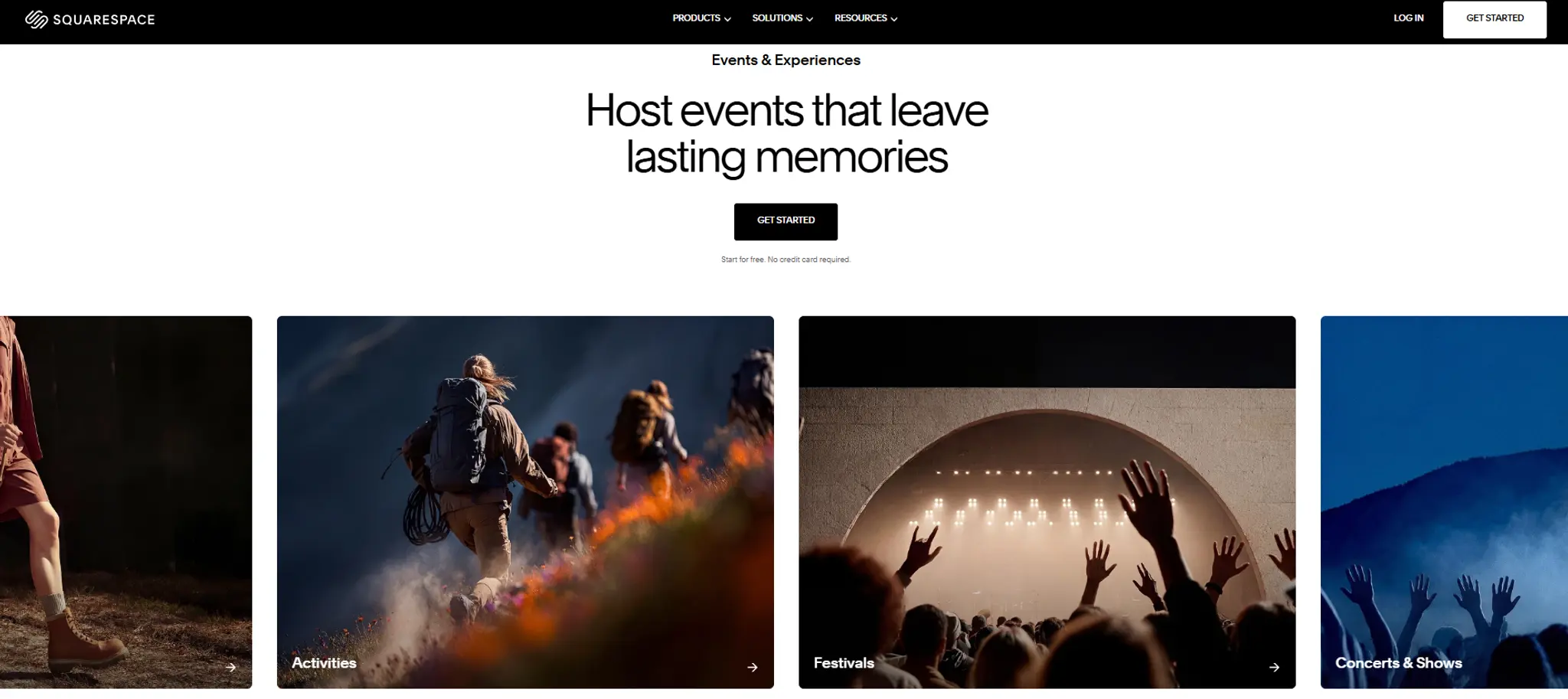 Squarespace's events and experiences page, showing registration forms and scheduling tools.