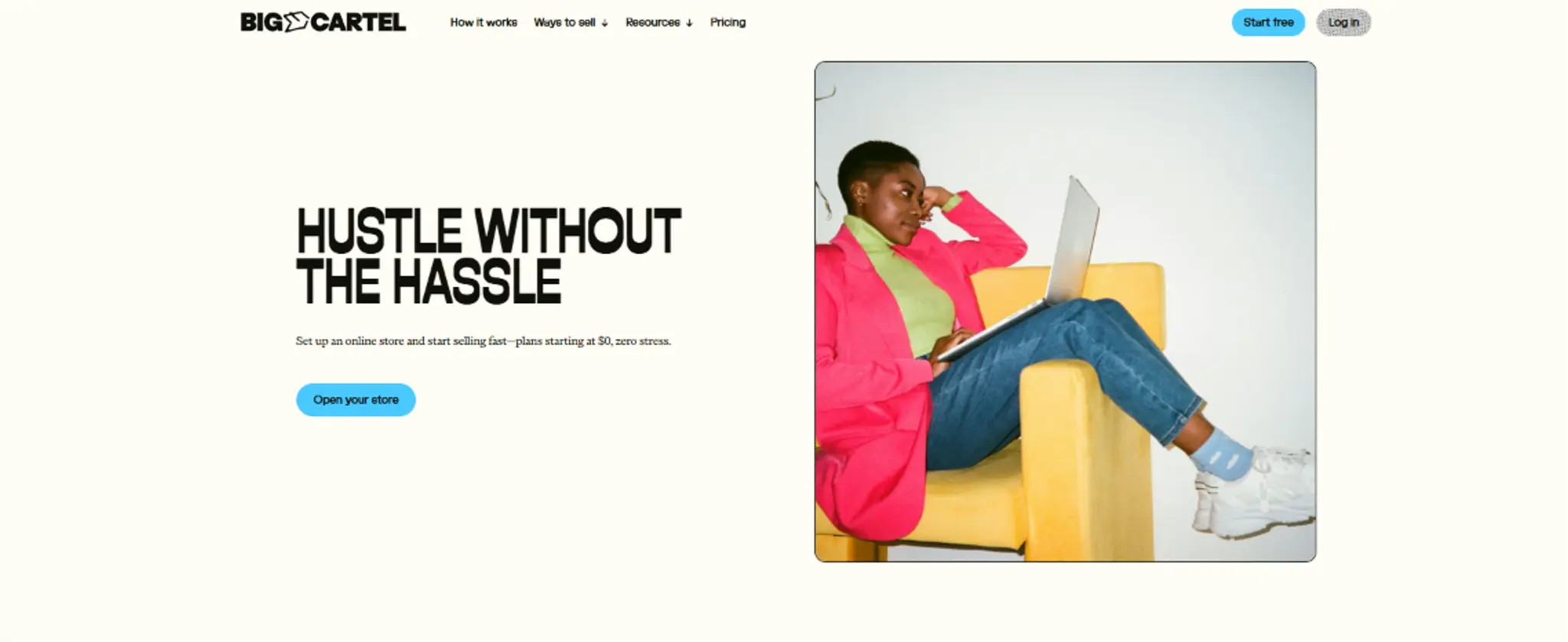 Big Cartel homepage, an online shop builder for artists and makers