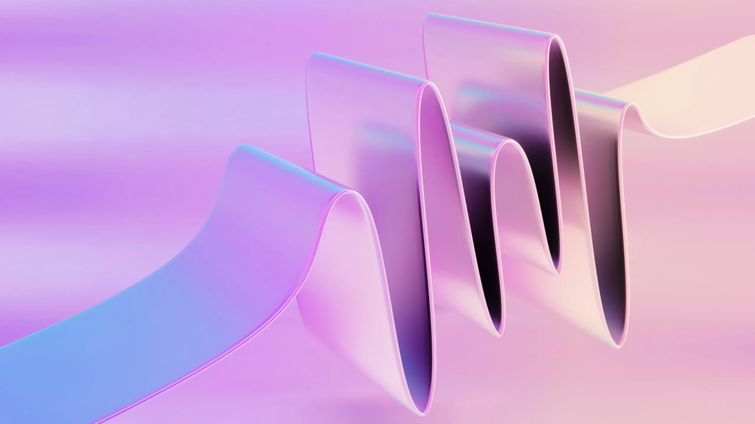An iridescent wavy ribbon on a pink and purple gradient background.
