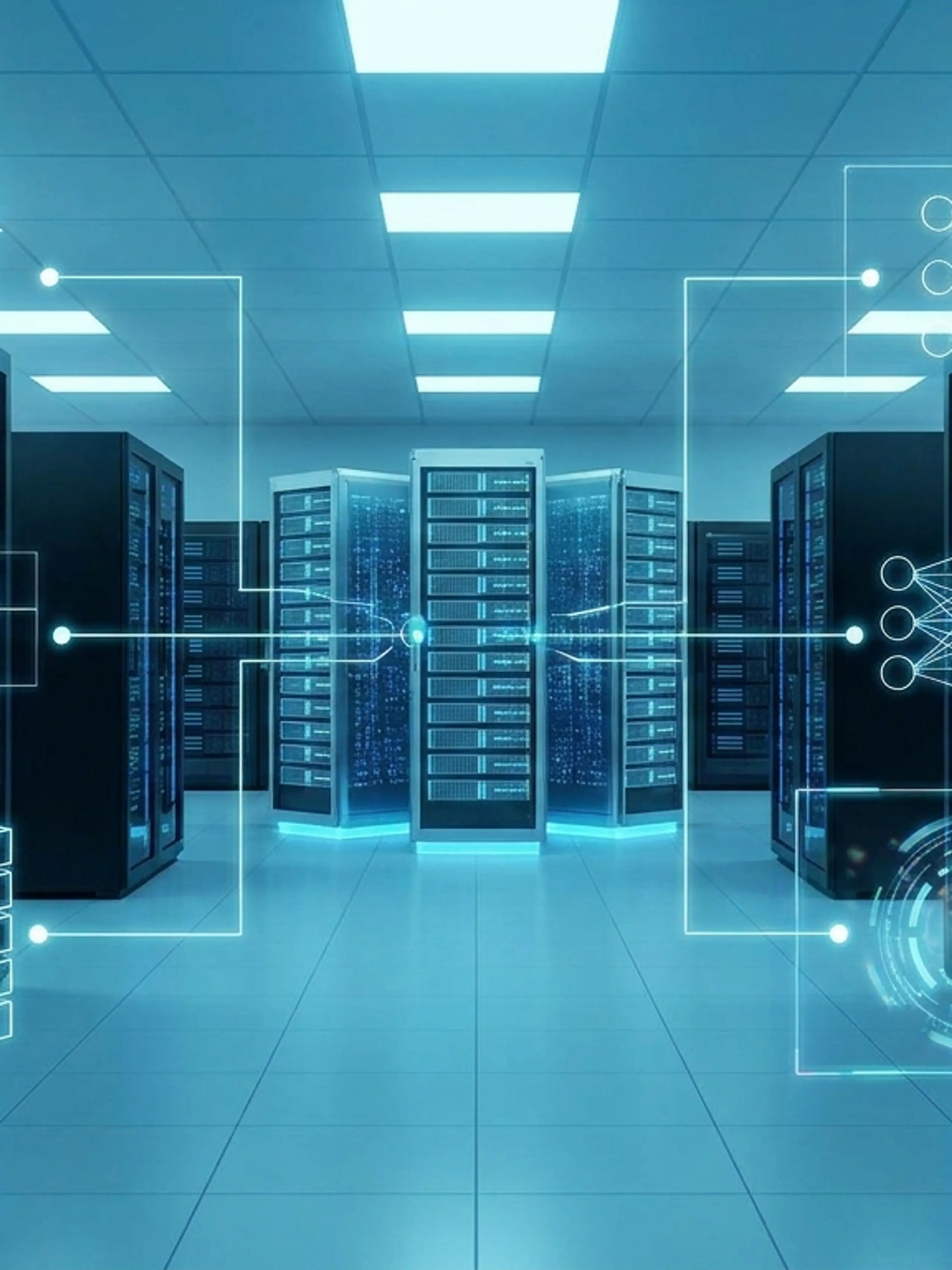 A diagram outlining a data platform architecture for large-scale model training, displayed on a screen in a data center.