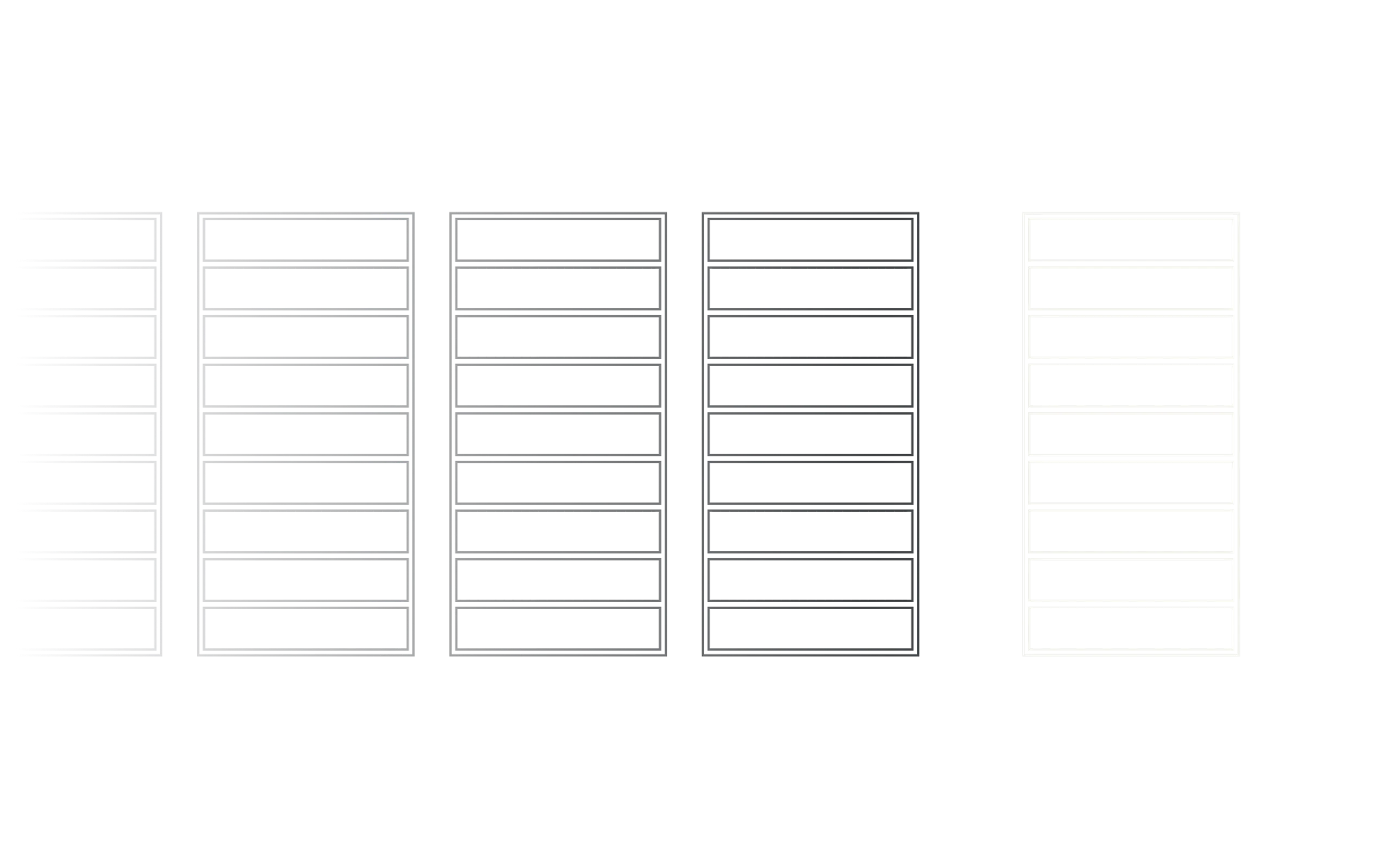 Five columns of ten rectangular outlines, faint on the ends and prominent in the middle two columns.
