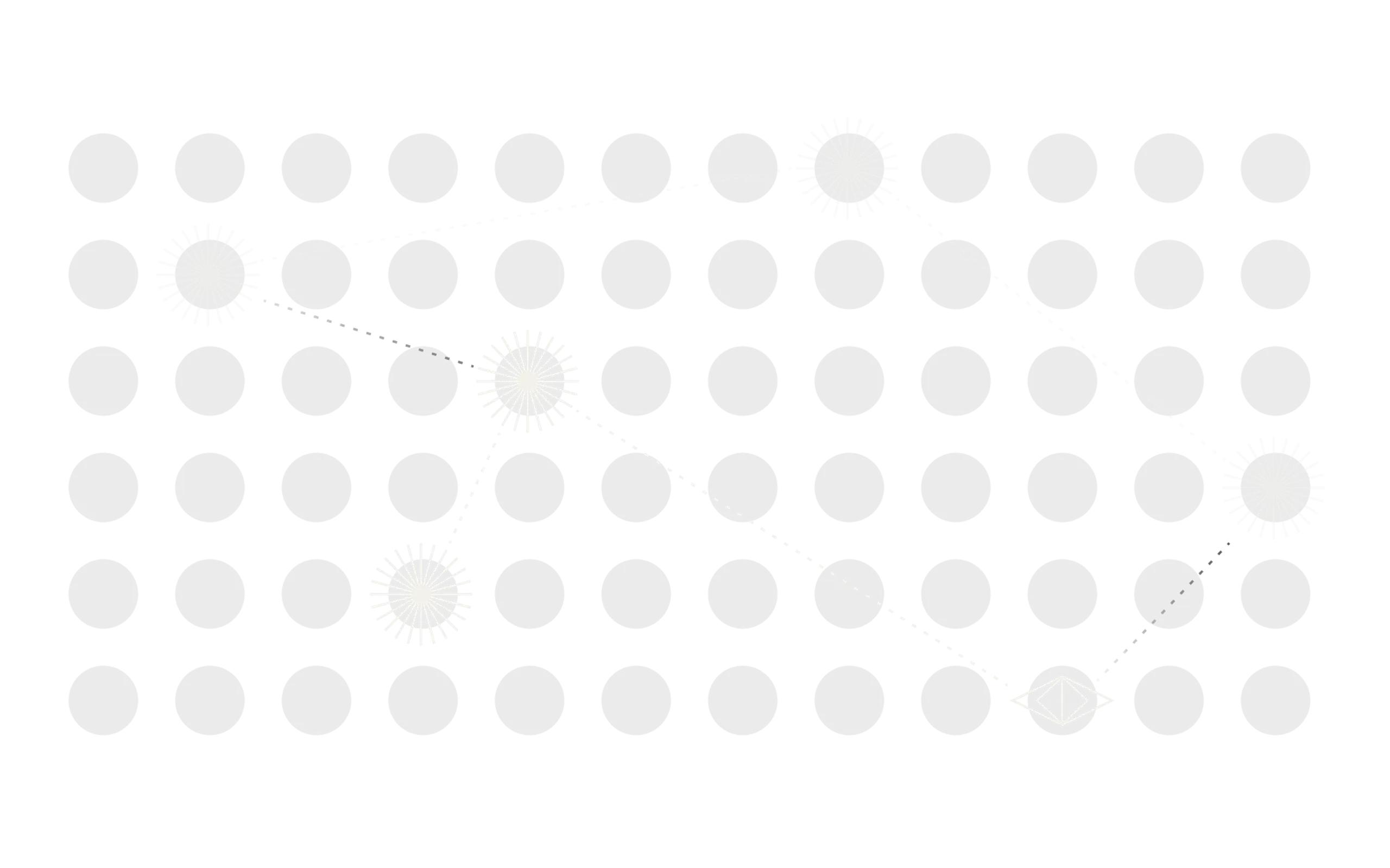 A grid of light grey circles with glowing points connected by dotted lines.