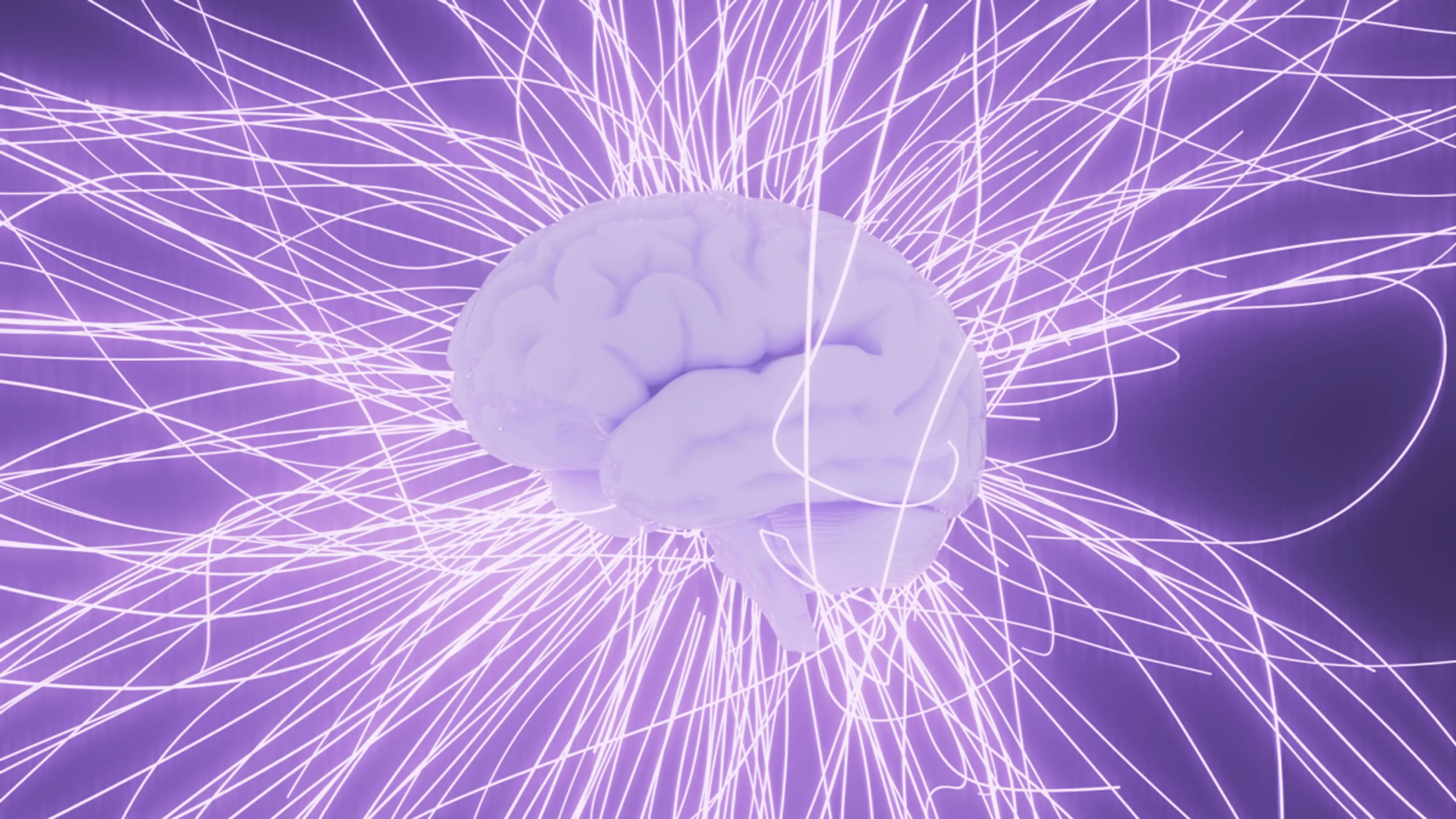 White brain model with glowing neural connectivity