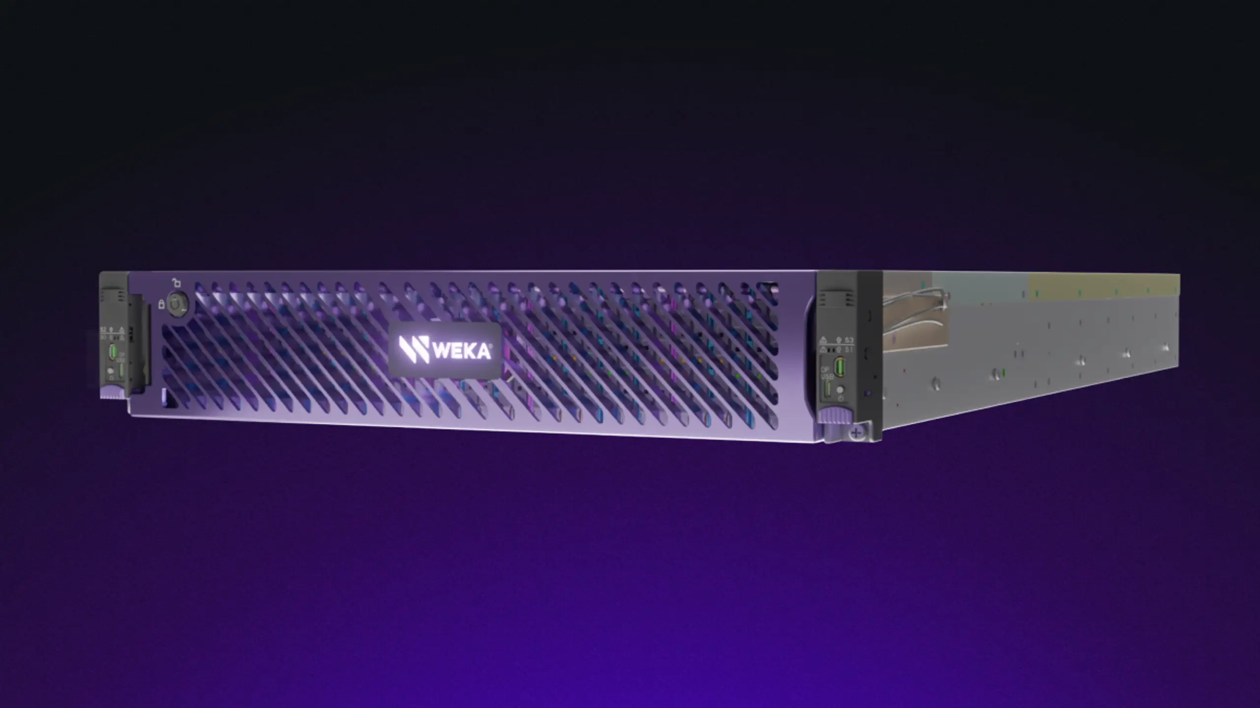 A dark purple WEKA rackmount server with a vented front panel.