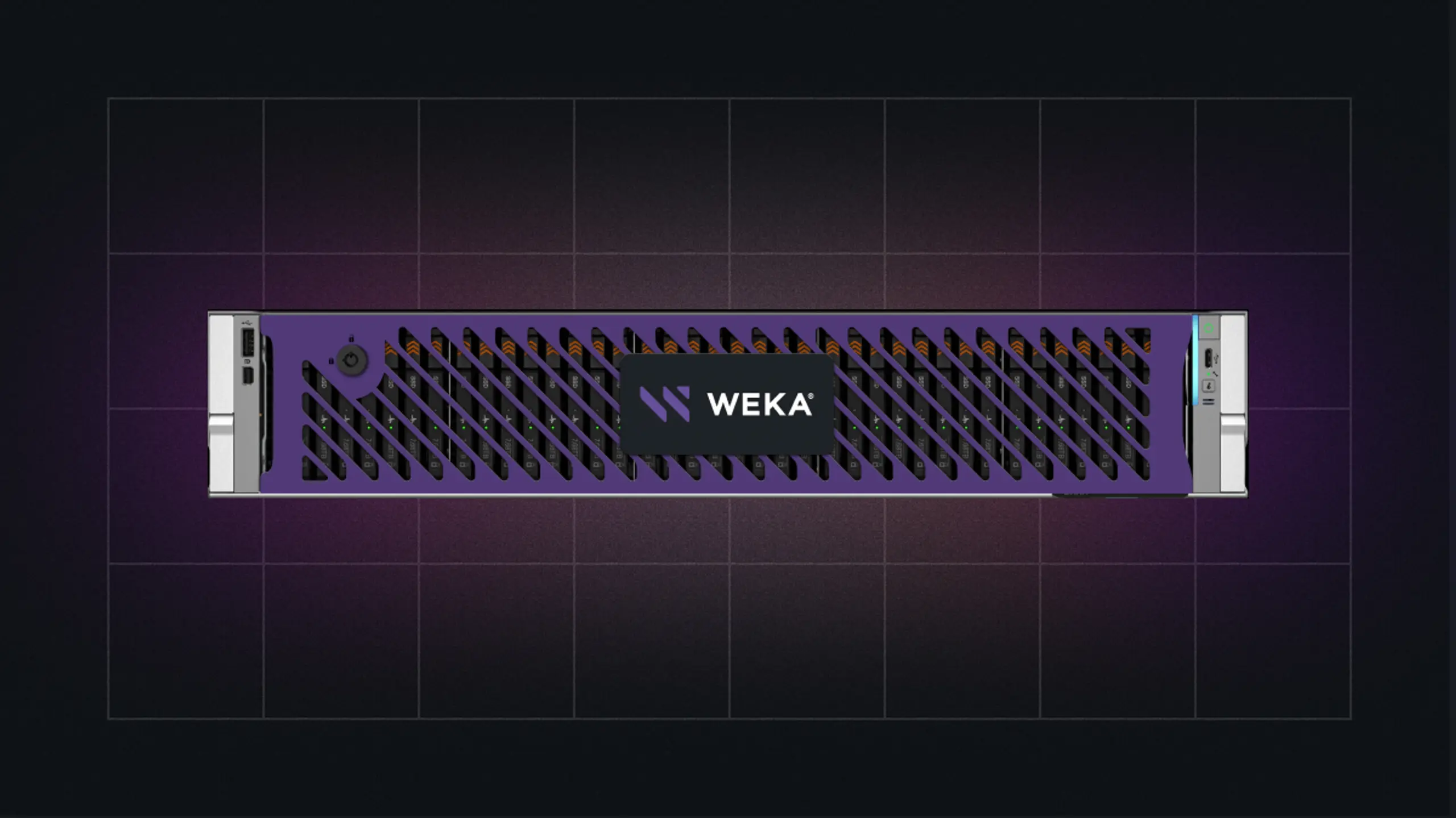 Purple WEKA server unit with a patterned front.