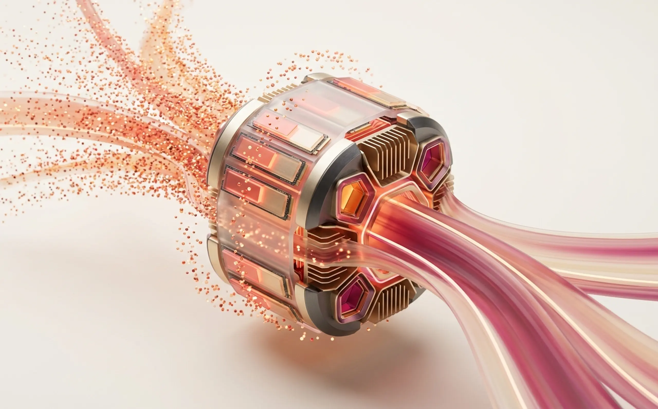 A hand pulling a server component from a rack, with purple light streaks.