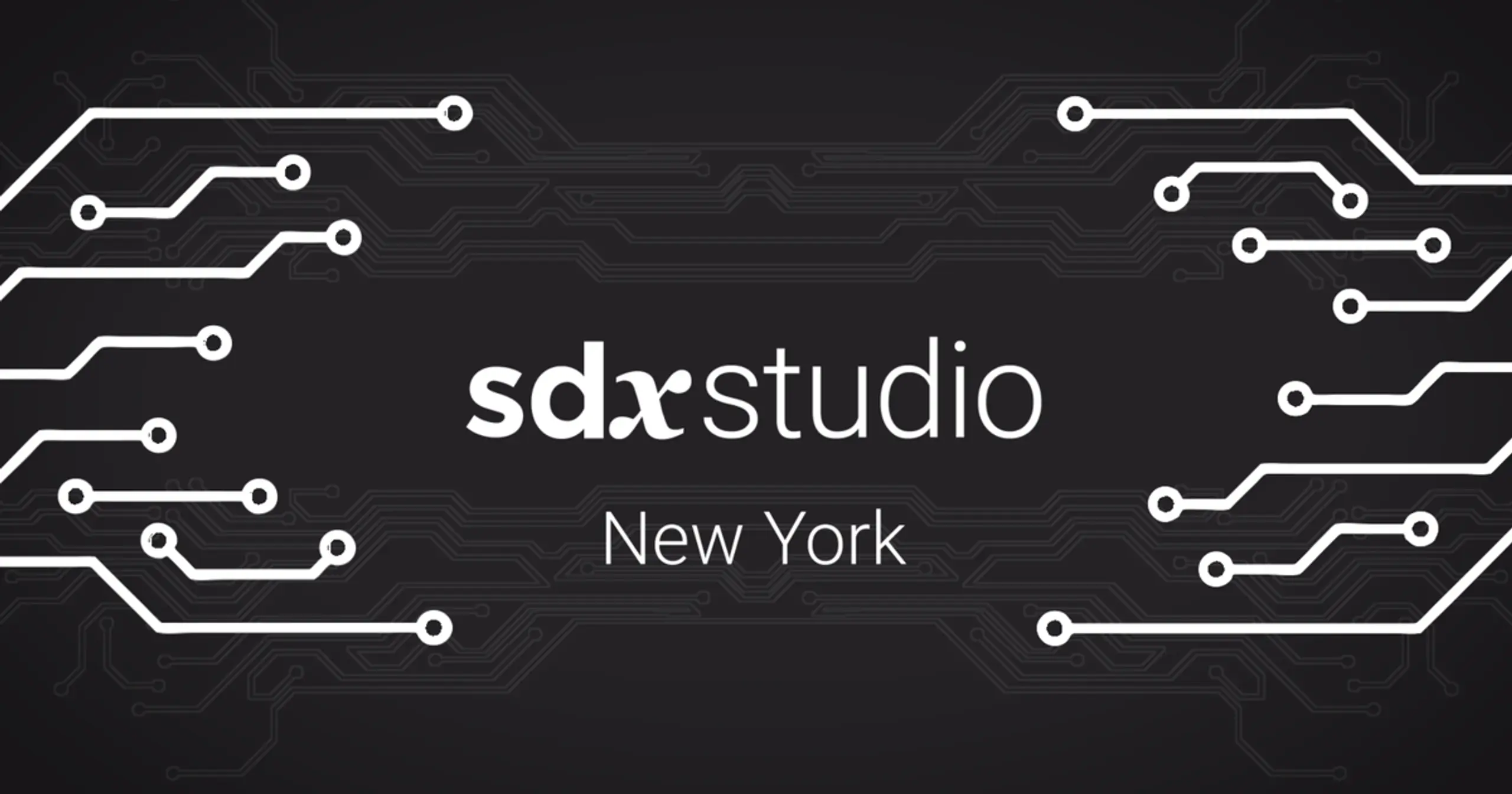 sdxstudio New York logo with a circuit board design.