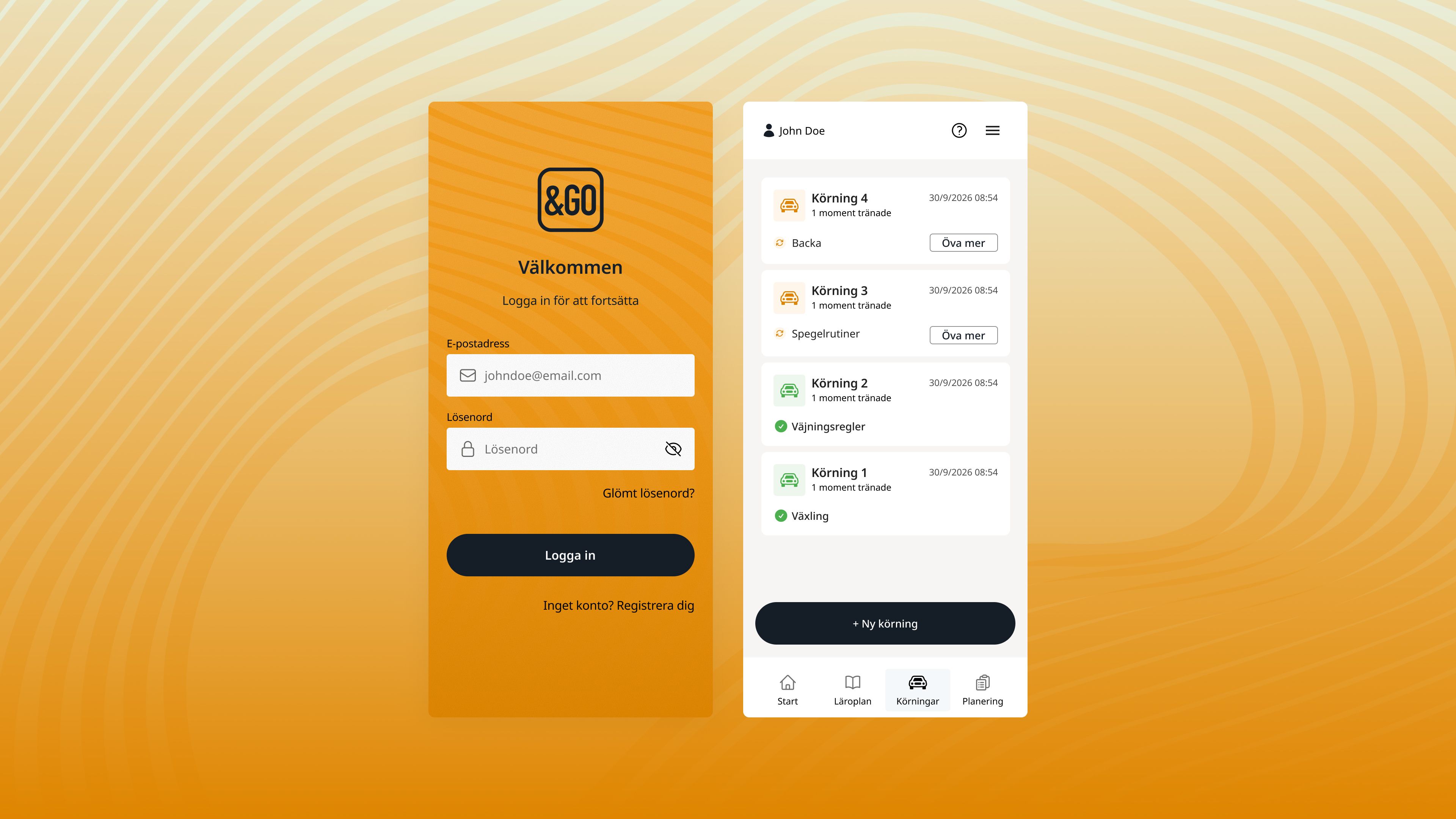 Gränssnitt för &GO:s körkortsapp