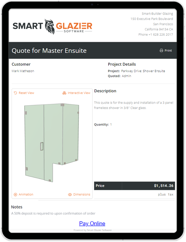 Glaziers can send 3d quotes to their clients