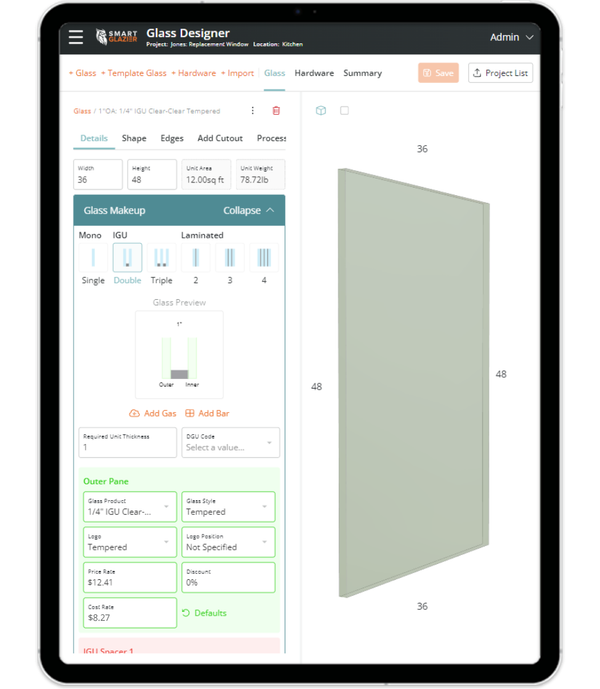 a tablet is open to a page that says glass designer a tablet is open to a page that says glass designer