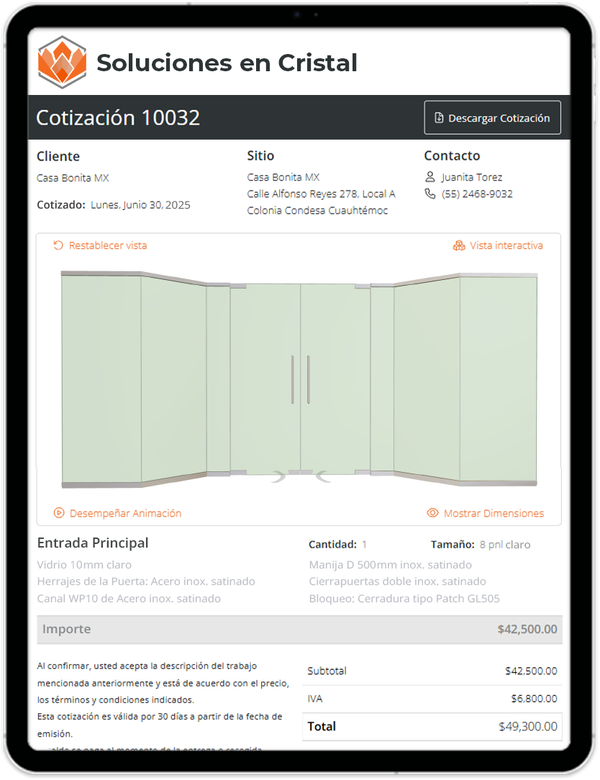 a screenshot of a web page titled soluciones en cristal