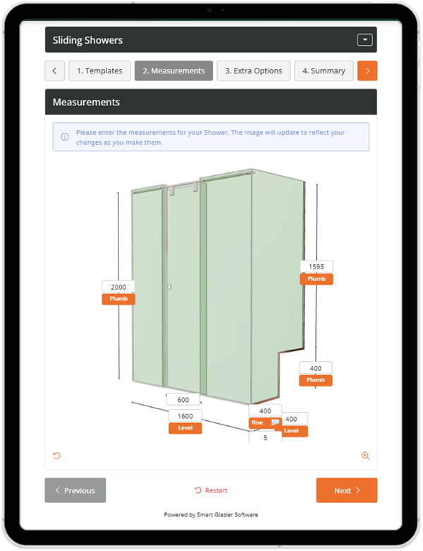 Smart Glazier Web Configurator Shower Designer