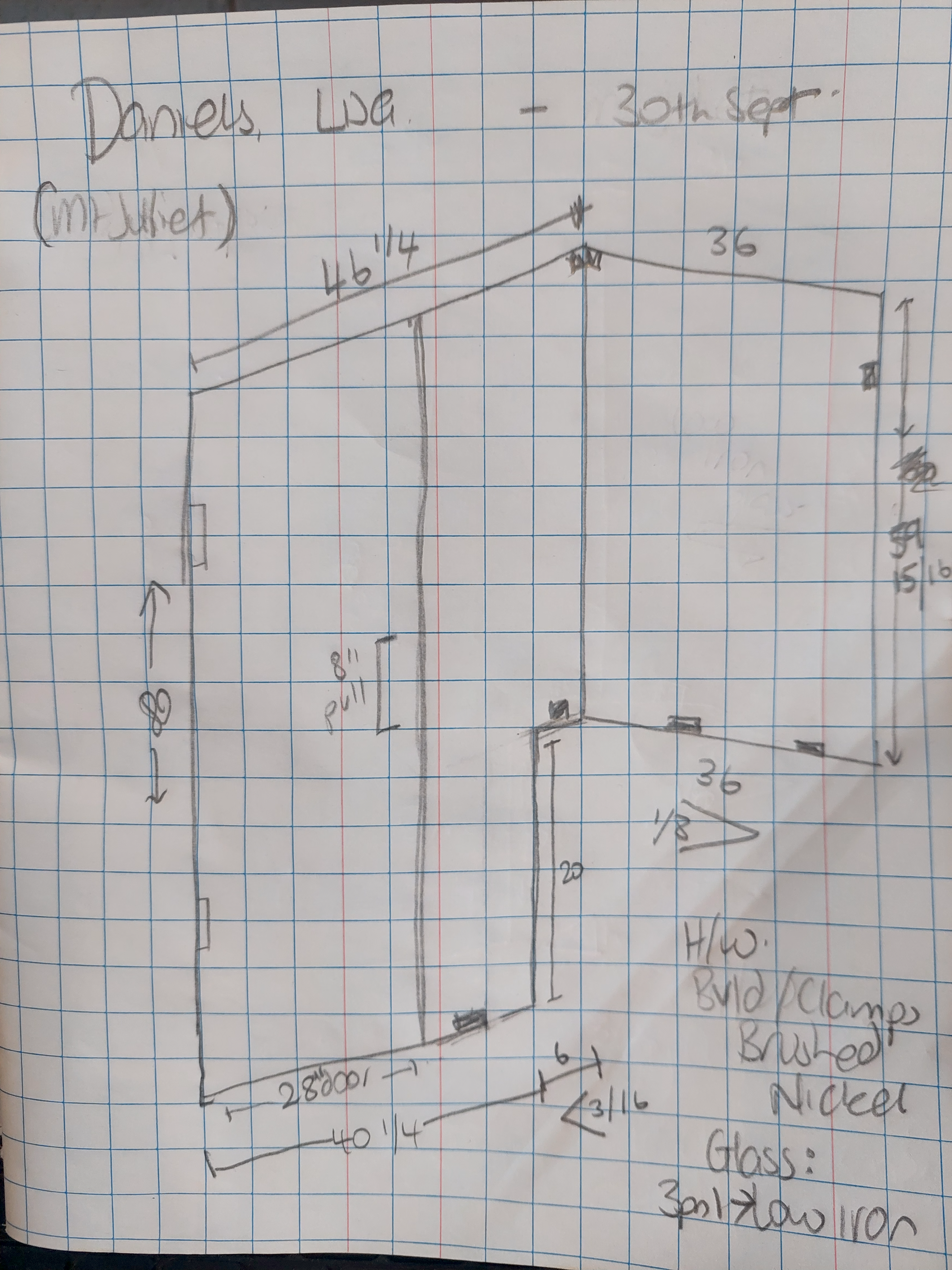Glass order sketched on a piece of paper