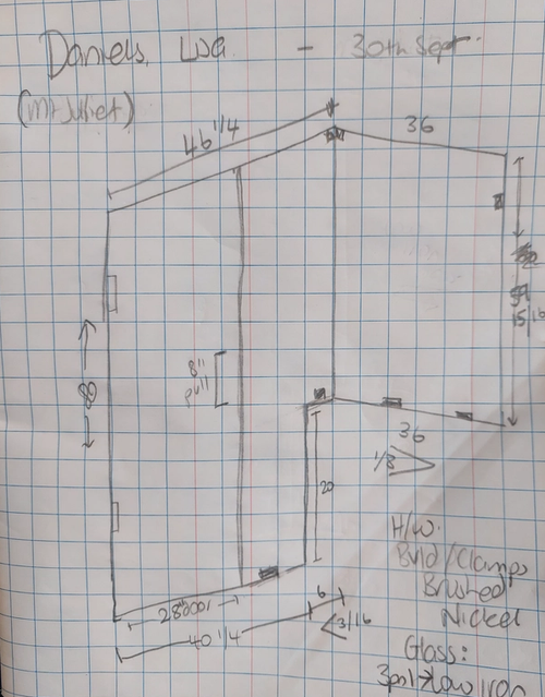 Glass order sketched on a piece of paper