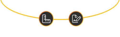 two circles with a ruler and an arrow in them on a black background .