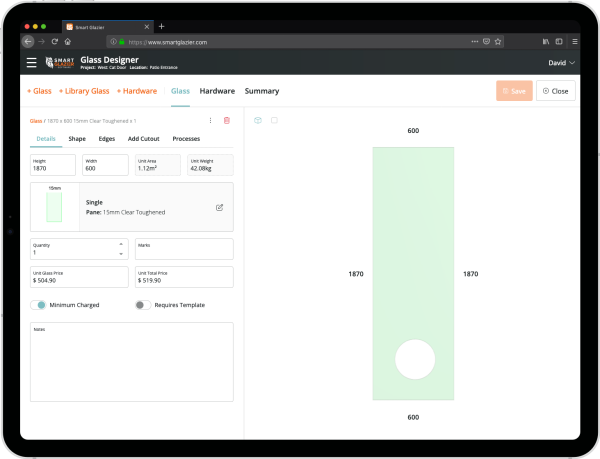 a screenshot of a website called glass designer