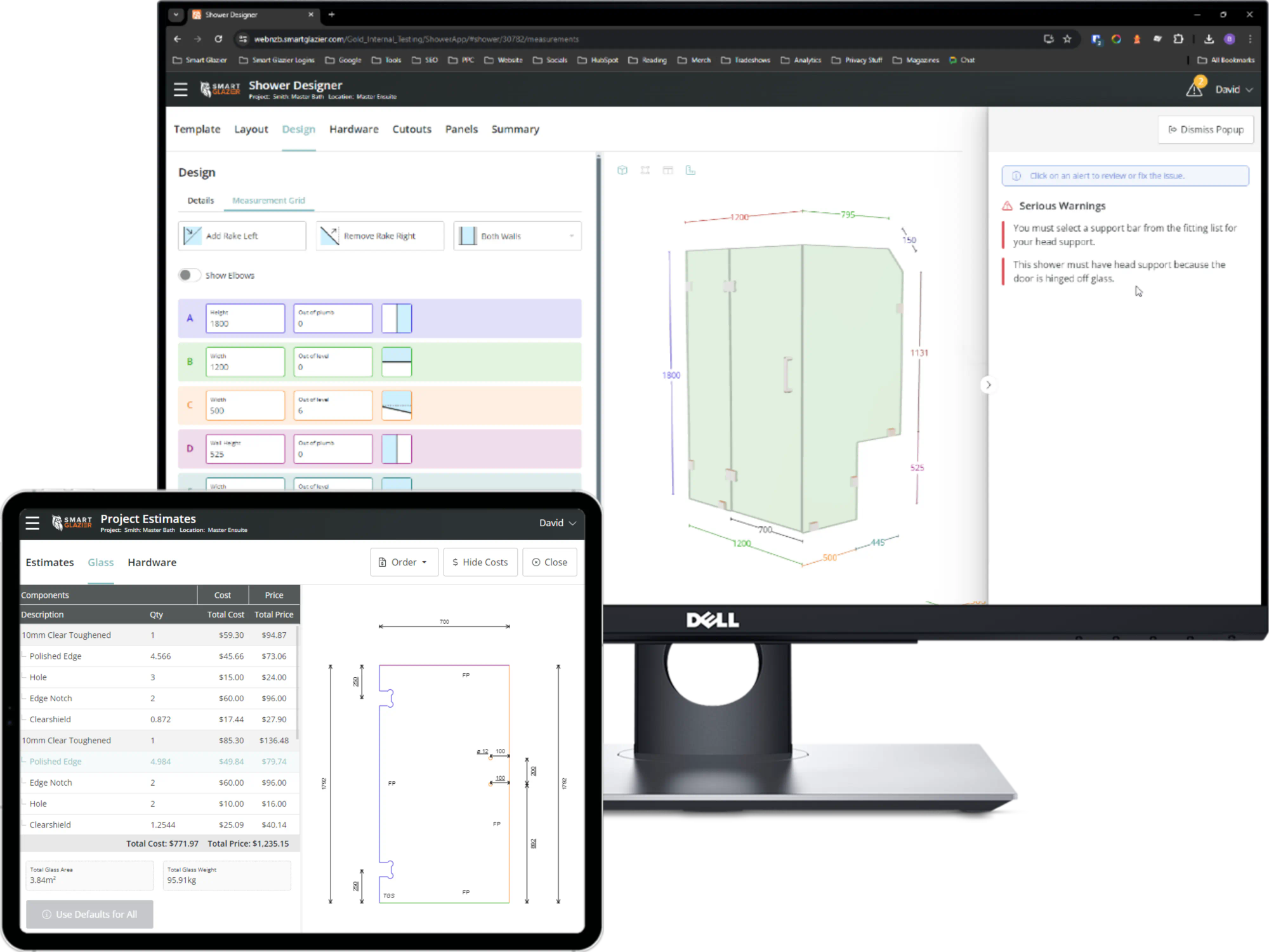 Shower Design Module | Smart Glazier Software