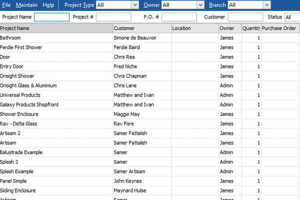 a spreadsheet shows a list of customers and their addresses