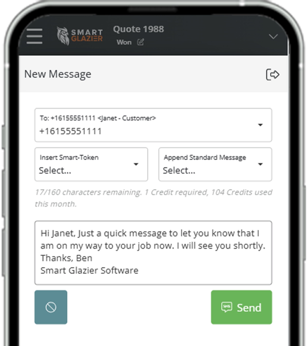 Phone with an example SMS message