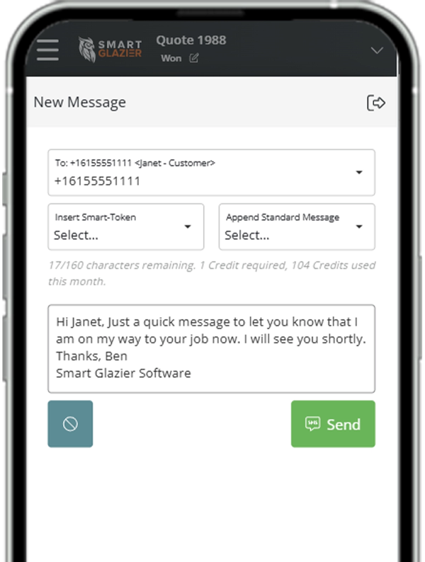 Phone with an example SMS message