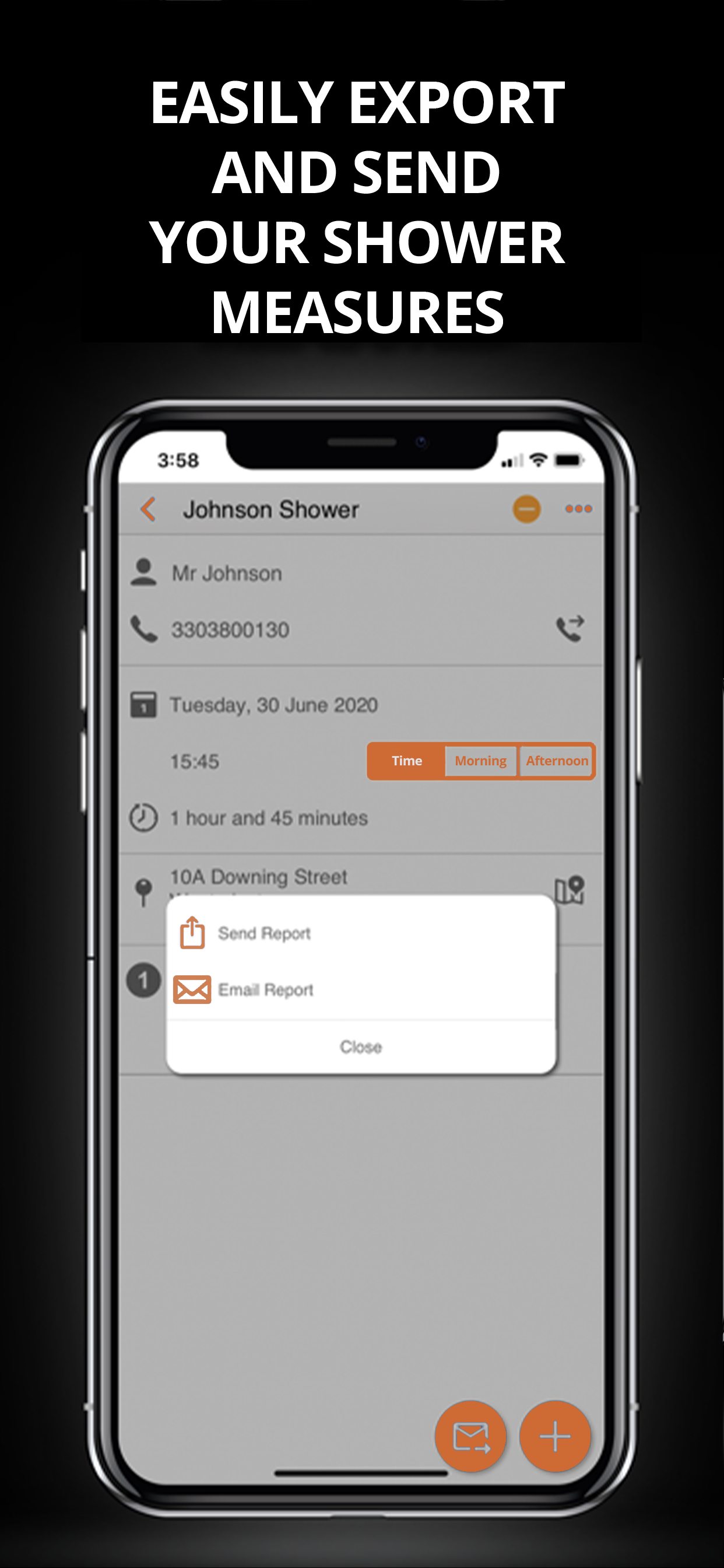 Easily export and send your shower measures