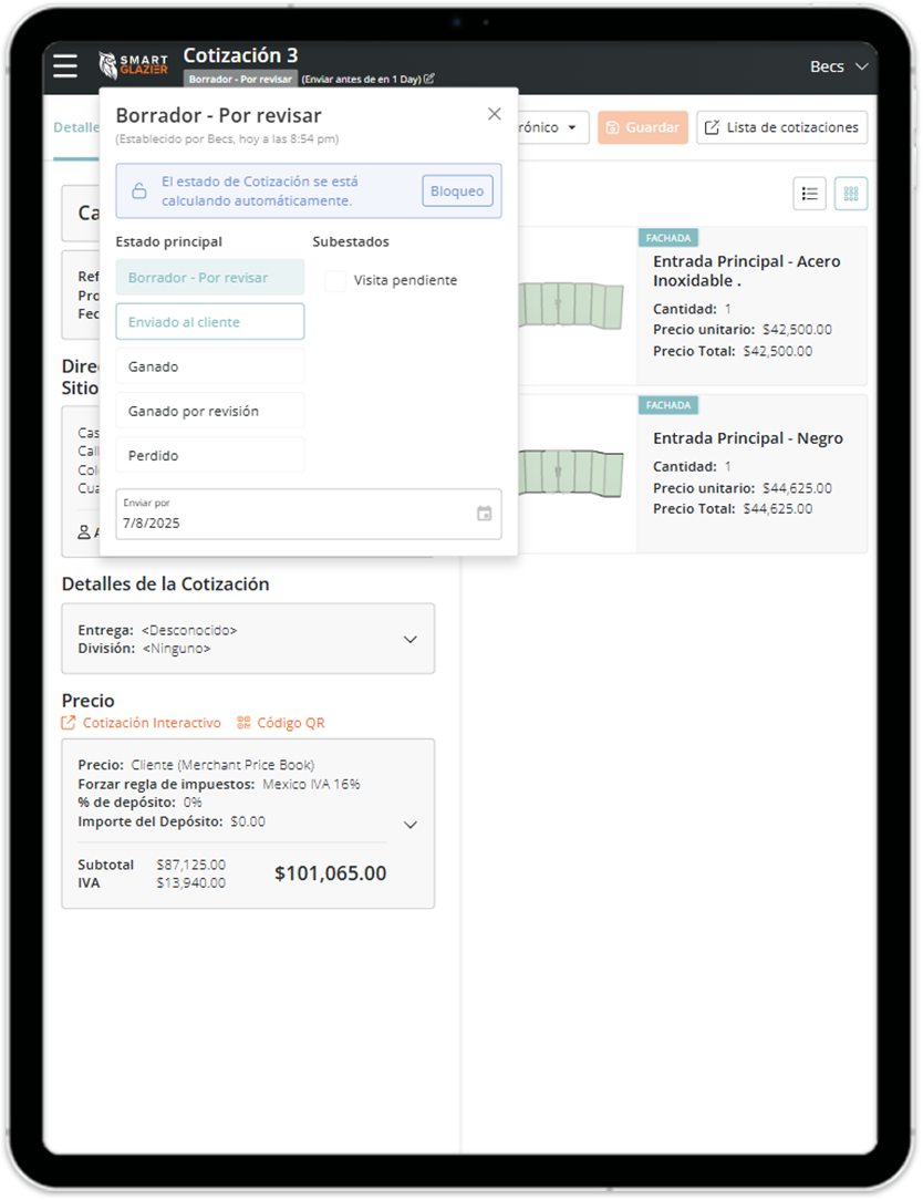 a screenshot of a web page that says entrada principal acero inoxidable